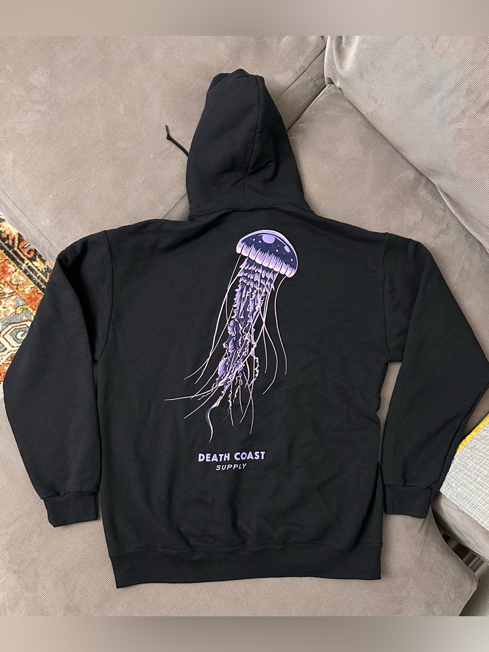 Death Coast Supply Mens Jellyfish Graphic Black Hoodie Size Large